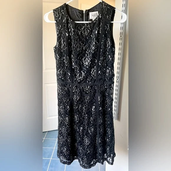 eci lace dress ECI New York Womens Midi Dress Size 12 Black Cotton Floral Lace Tiered Cotton